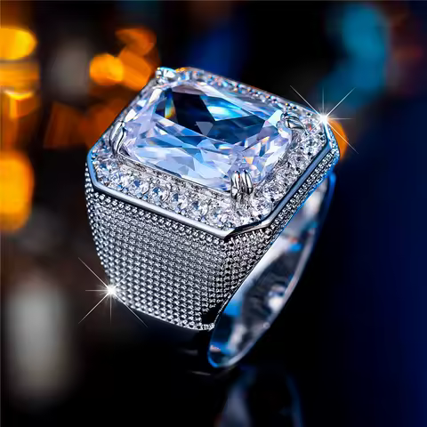 Luxury Male Female Big White Square Zircon Stone Ring Silver Color Elegant Gift Wedding Jewelry For Men Women
