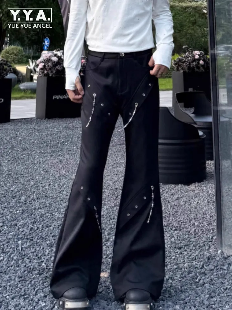 

Лидер продаж, черные повседневные мужские расклешенные брюки с металлической цепочкой, дизайнерские брюки свободного покроя, молодежный стиль, брюки полной длины