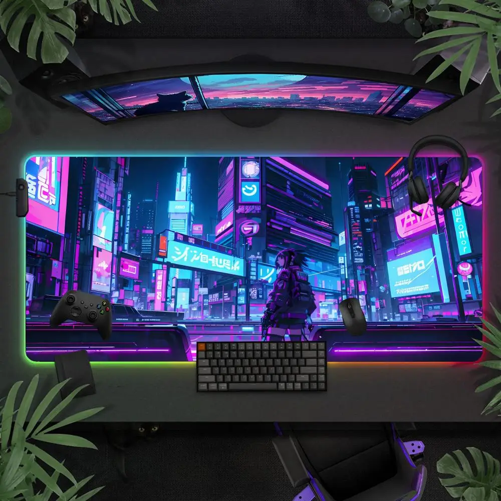 

Игровой коврик для мыши Art Neon City Pattern RGB, настольный коврик, аксессуары для геймеров, большой коврик для мыши со светодиодной подсветкой, ковер для ПК, компьютера с подсветкой