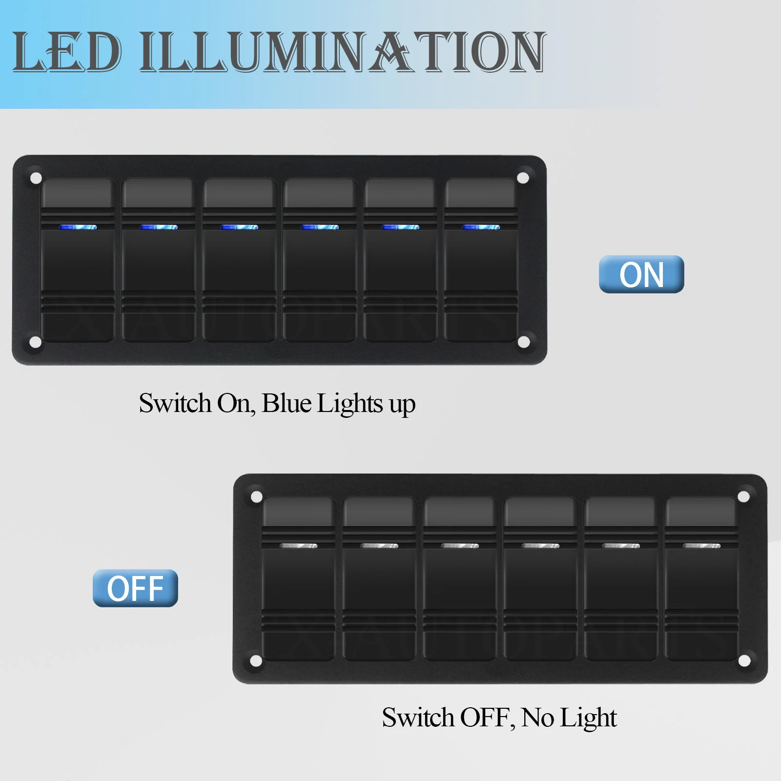12 فولت 20A 6 عصابة لوحة مفتاح متأرجح الأزرق مصباح ليد بار ON-OFF تبديل التبديل مقاوم للماء لسيارة قارب تخييم RV يخت UTV ATV شاحنة #5