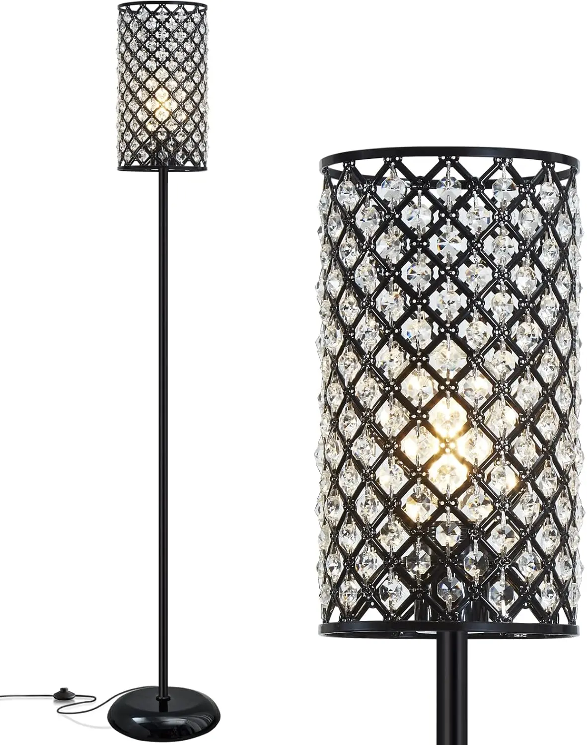 

Crystal Floor Lamp, Modern Standing Lamp With Elegant Shade Black Floor Lamp With On/Off Foot Switch,Tall Pole Accent Lighting