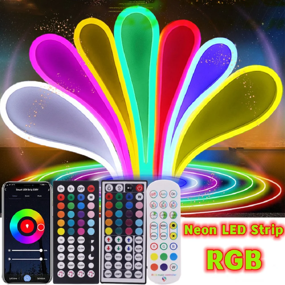 Neon LED Tape Light Strip Tuya WIFI Smart RGB Flexible Music Silicone Waterproof Rope IP67 12V APP Bluetooth Voice Control Lamp