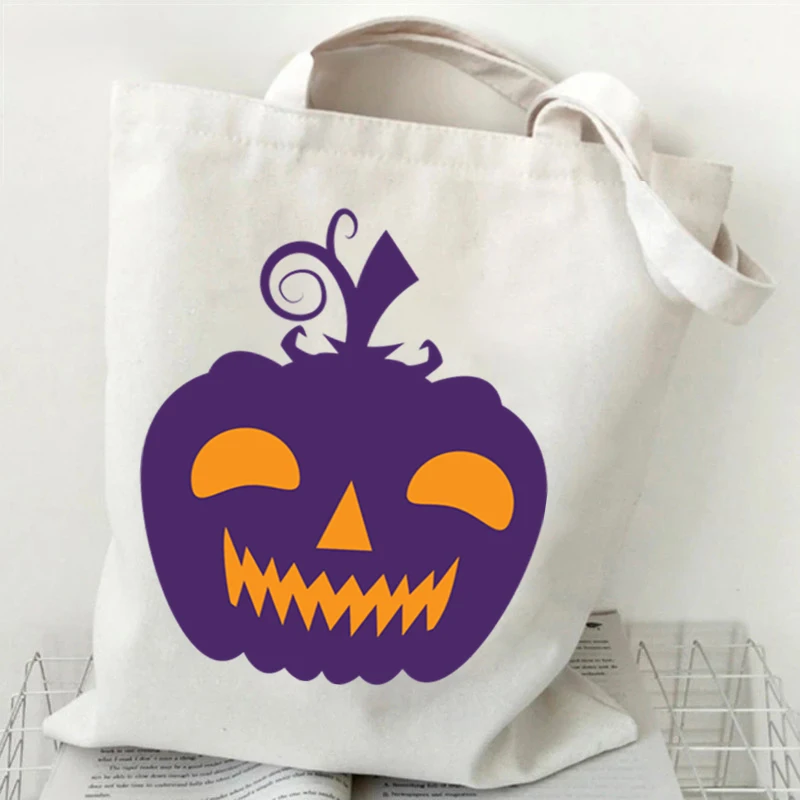 Halloween Style Shoulder Bag Women Men Large Capacity Funny Pumpkin HandBag Casual Street Canvas Student Commuting Tote Bags