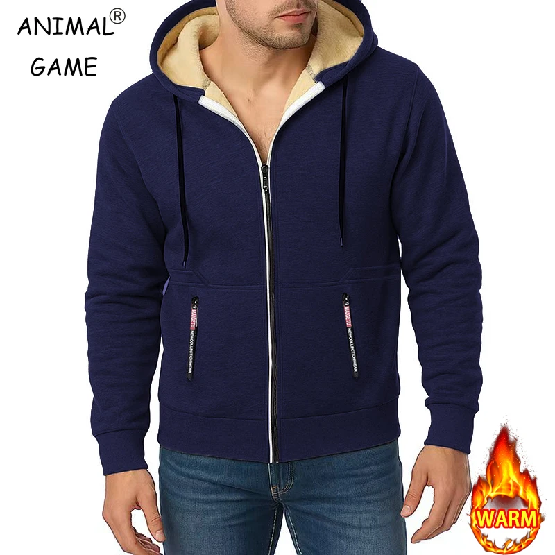 

Animal Game Hoodies for Men Heavyweight Fleece Sweatshirt Full Zip Up Thick Sherpa Lined Hooded Jacket Casual Thick Sweatshirts