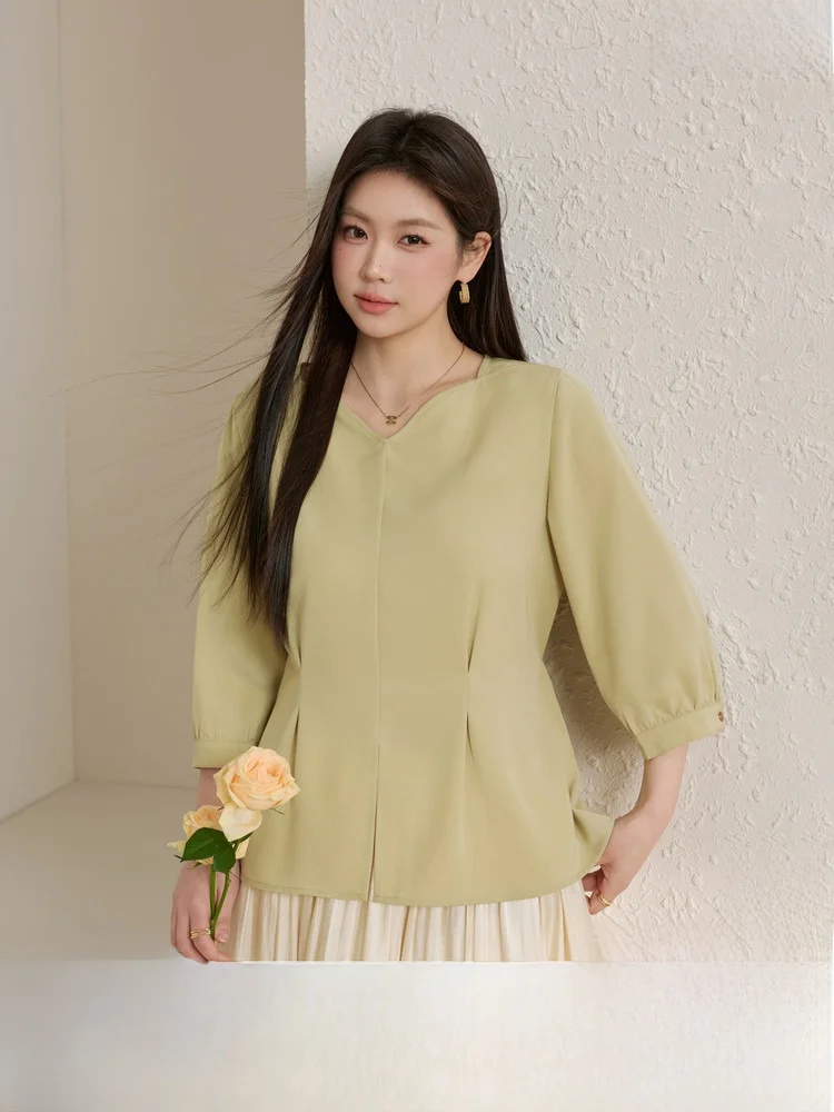 

Elegant Waist-Cinching Shirt with Tie for plus Size Women Slimming Top Korean Style Commute Fashion Spring New Arrival