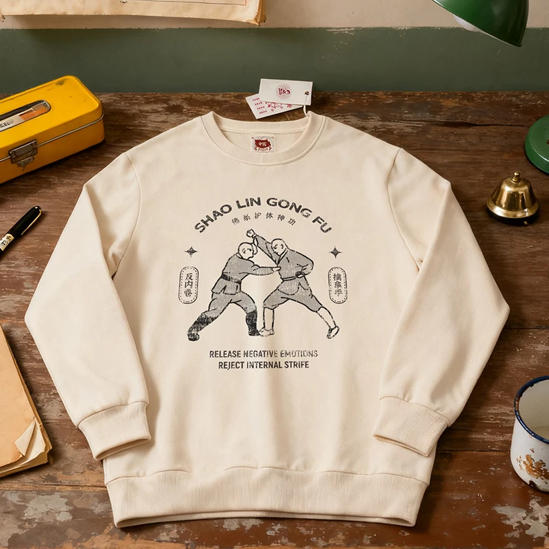 

Xie Xianshen Autumn Winter Fun Illustration Buddha Style Protective Qi Gong Retro Cultural round Neck Sweatshirt Unisex