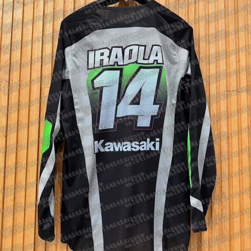 

2025 Hot Summer Autumn Motocross Kawasaki #14 IRADLA Replica Jersey Men Women's Oversized Breathable Quick Drying Long Sleeve