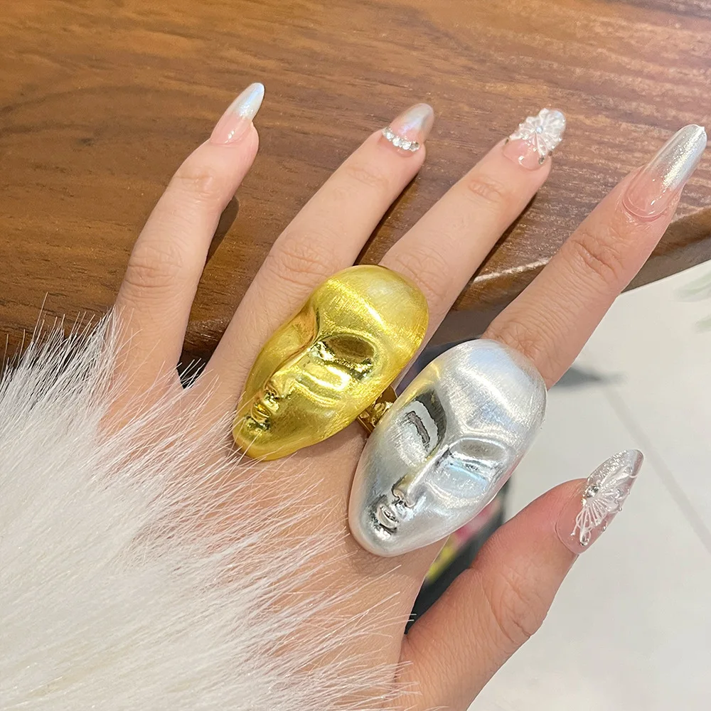 

Exaggerated Female Face Outline Ring Retro High-End Feeling Cool Style Brushed Metal Index Finger Ring Fashion Jewelry