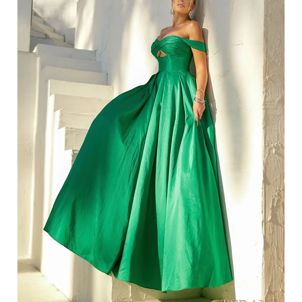 

Sexy Off-the-shoulder A-Line Long Evening Party Dresses Elegant Prom Gowns Simple Draped Dresses For Formal Banquet