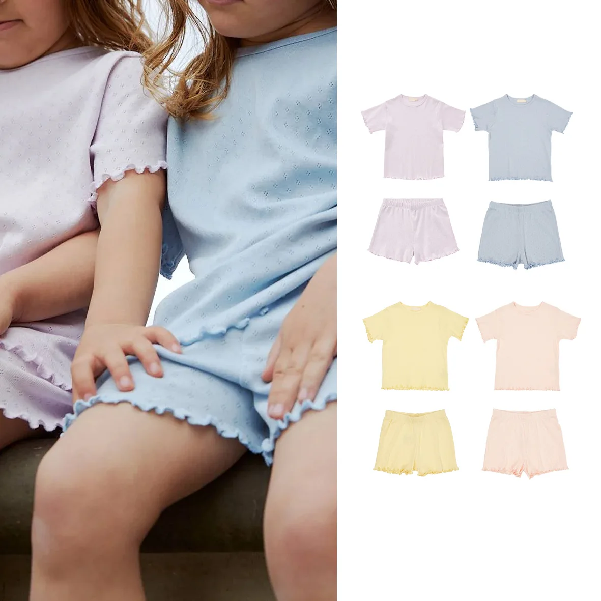 

RomperDew Solid Colour Children's Hollow Short Sleeve Round Neck Top T Shirt Breathable Summer Candy Colour Children's Clothing