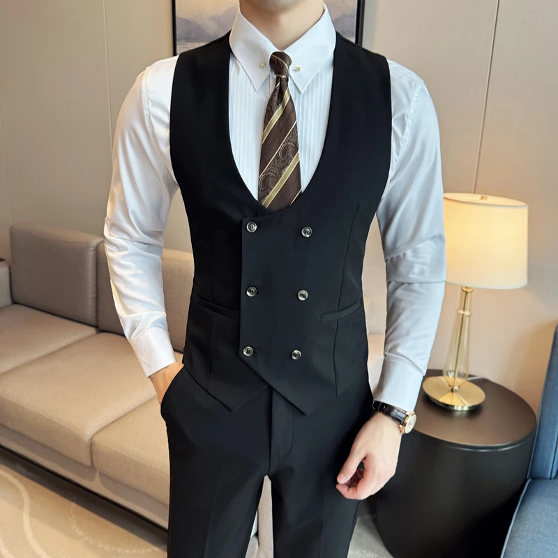 Men\'s Spring High Quality Business Suit Vest/Male Slim Fit Fashion Double Breasted Solid Color Tuxedo Vest Man Blazers 4XL-M