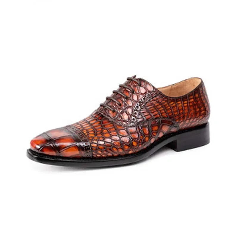 ouluoer crocodile skin Men Shoes fashion Block Carvings Real leather  man Wedding formal wear Men