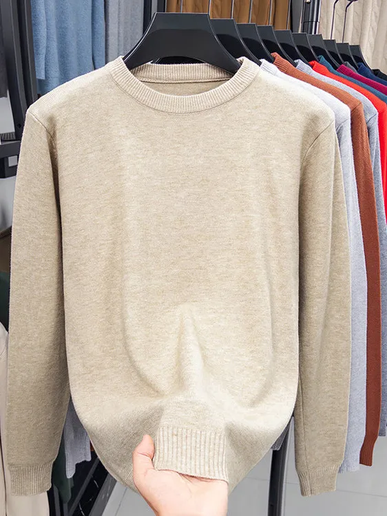 

Men's Knitted Wool Sweater Thiened round Ne Pure Color Loose Fit Fall Winter Base Layer Top Elastic Casual Long Sve