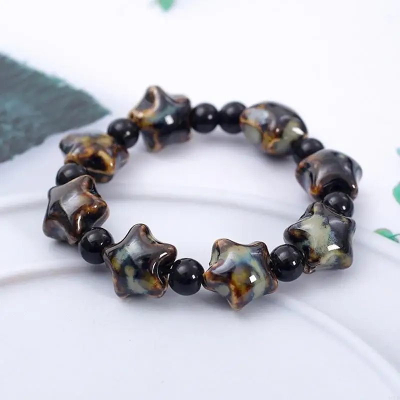 Colorful Cats Inspired Ceramic Bead Wristband Handmade Ceramic Beaded Bracelet Featuring Colorful Cats for Women and Teens