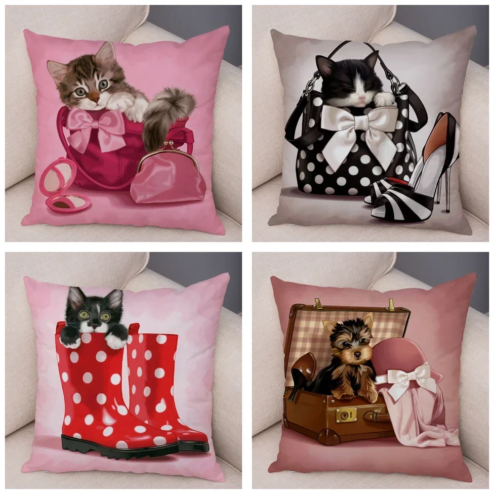 Funda de cojín de dibujos animados de perro, cubierta de almohada de felpa corta para sofá, decoración del hogar, coche, Animal