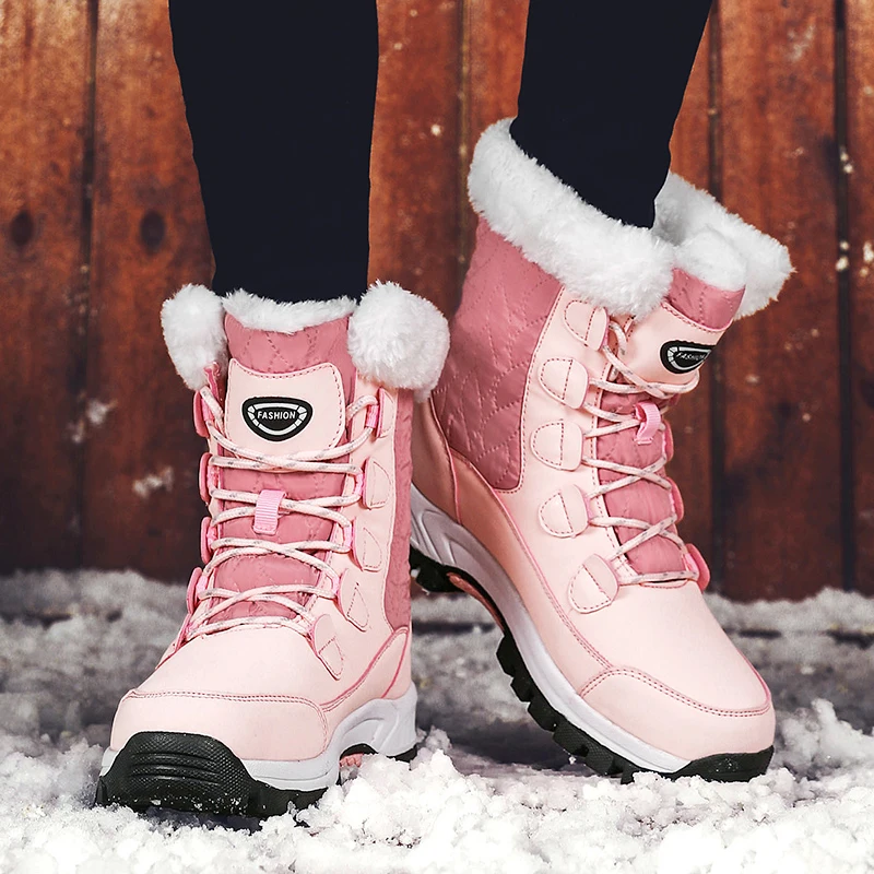 Damen Anti-Rutsch Schneestiefel, Warm und Dick mit Fleece-Futter, Geeignet für Winter-Schnee und Outdoor-Bergsteigen Skifahren – Detail 13
