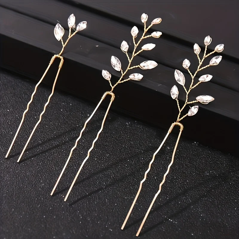 3Pcs Hair Pin Clip Set Crystal Rhinestone Hair Pin Clip Hairpin Bridal Wedding Hair Accessories Jewelry Pin Clip Hairpin Set