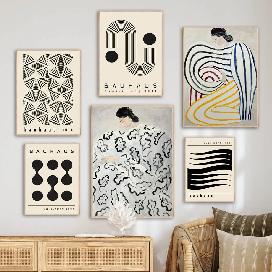 Abstract Line Curve Girl Bauhaus Geometry Posters Modern Classic Vintage Poster Wall Art Canvas Print Painting Living Room Decor