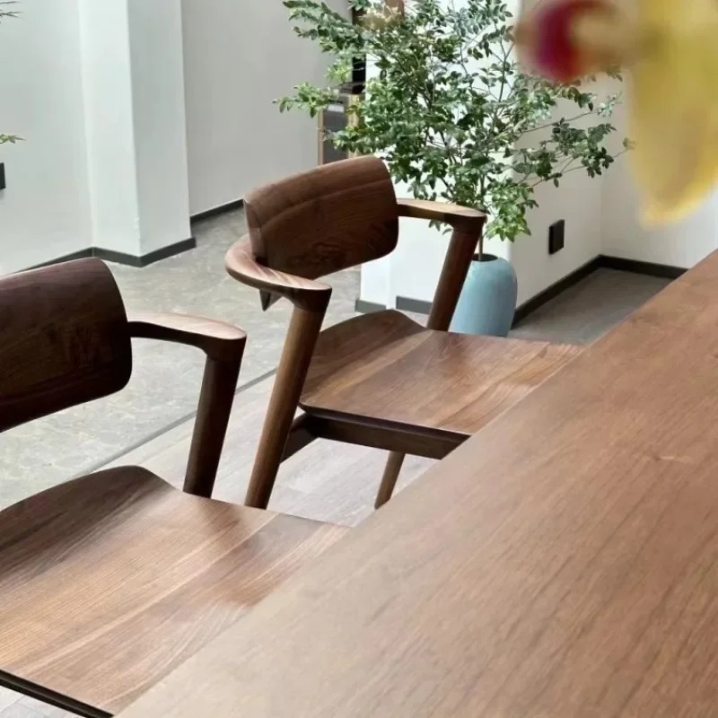 black walnut, practical dining chair, new Chinese tea chair, simple solid wood back chair, semi-armrest Kawakami chair