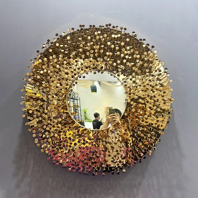 Modern Luxury Art Mirror New Design Gold Wall Convex Mirror Decoration Sun Exposure Metal Frame Art Mirror Home Hotel Decoration