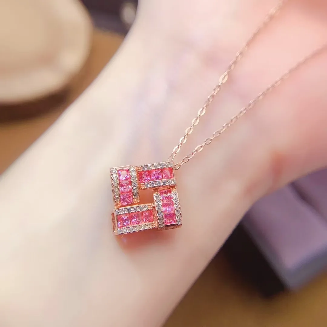 KJJEAXCMY High End Women's Pendant Natural Pink Sapphire S925 Silver with Electroplating Boasting High Clarity Full Brilliance