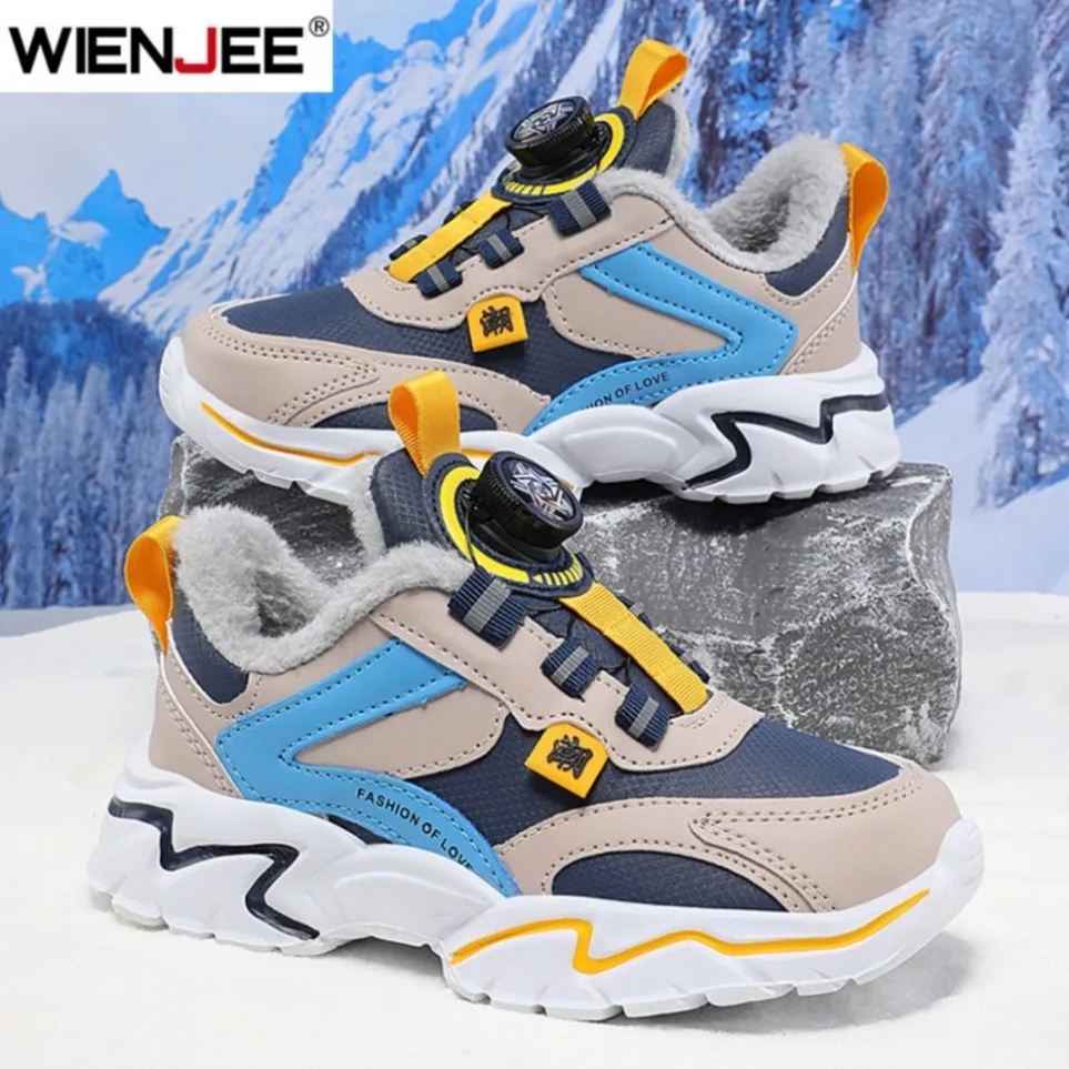 

Winter Kids' Cotton Shoes For Boys Warm Plush Anti-slip Children Running Sneakers Outdoor Comfortable Casual Walking Shoes