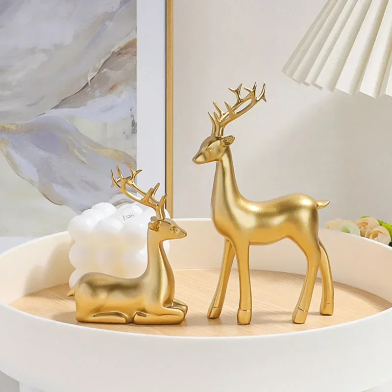 

Resin Golden Mini Couple Deer Figurines for Interior Luxury Ornaments Porch Living Room Home Decoration Wedding Gifts
