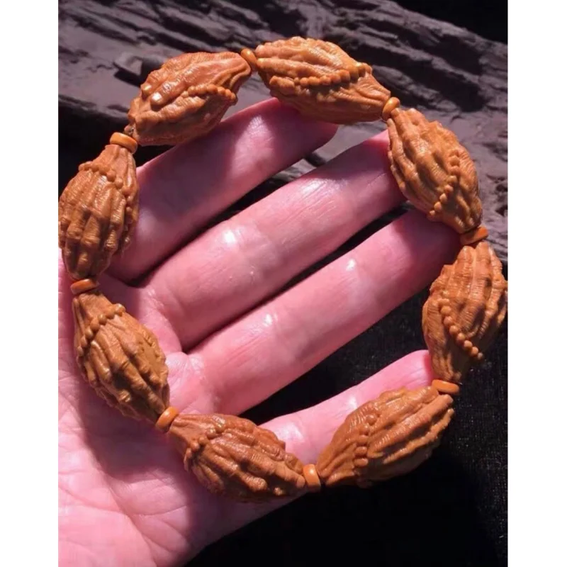 

браслет, цепочка на руку, резьба по оливковой косточке, мужской культурный аксессуар, «Единое сердце к Будде», ручная работа, буддийский стиль