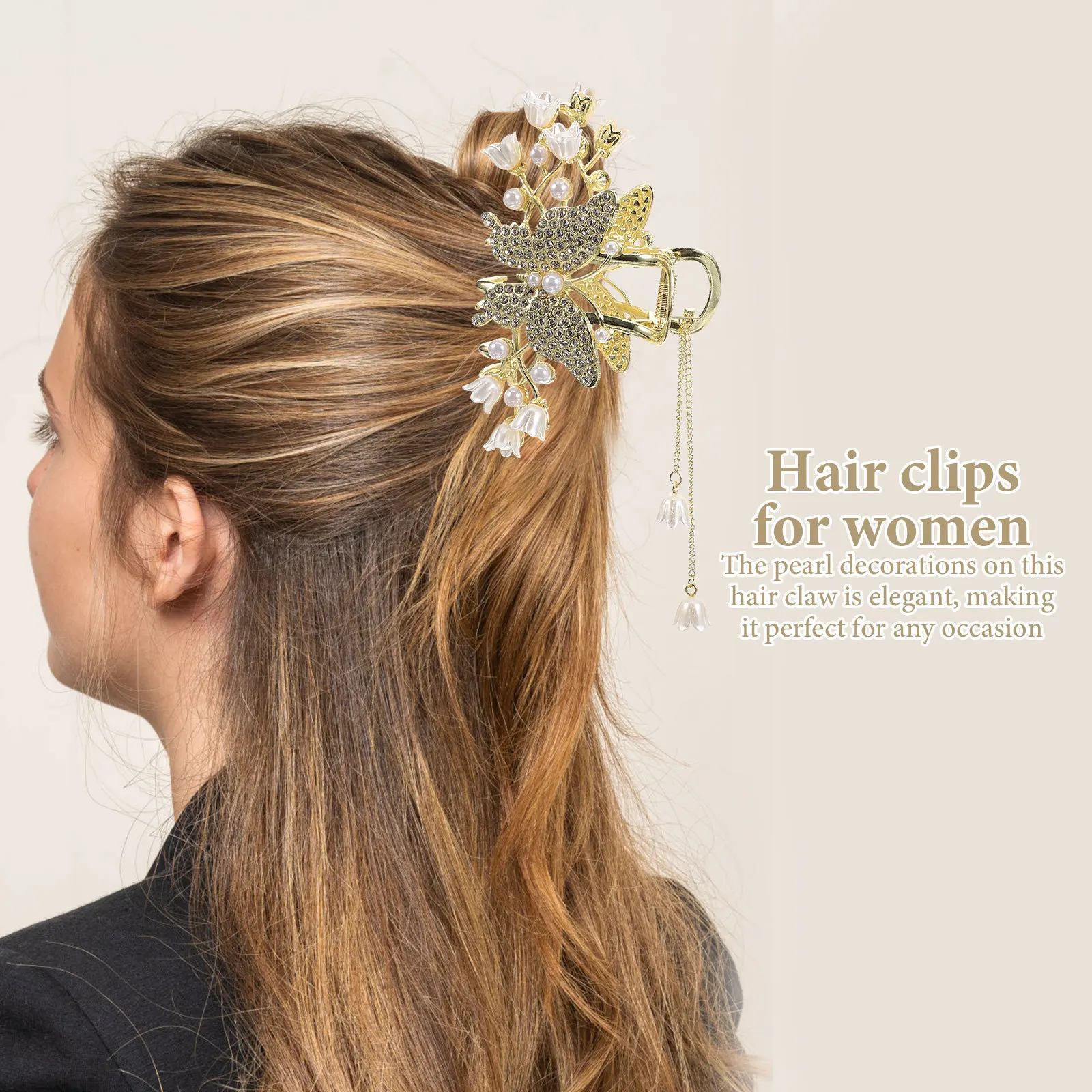 

Elegant Hair Claw Clip Clips Clamp with Tassel for Thick Metal Decorative Festive Flower
