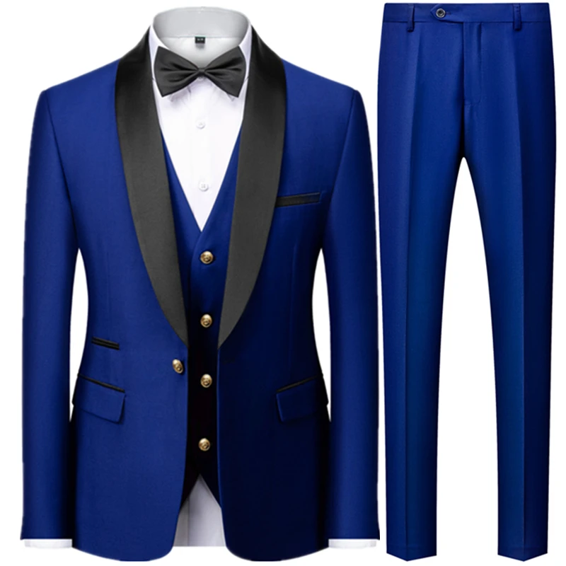 Men\'s British Style Slim Suit 3 Piece Set Jacket Vest Pants / Male Business Gentleman High End Custom Dress Blazers Coat  M-6XL