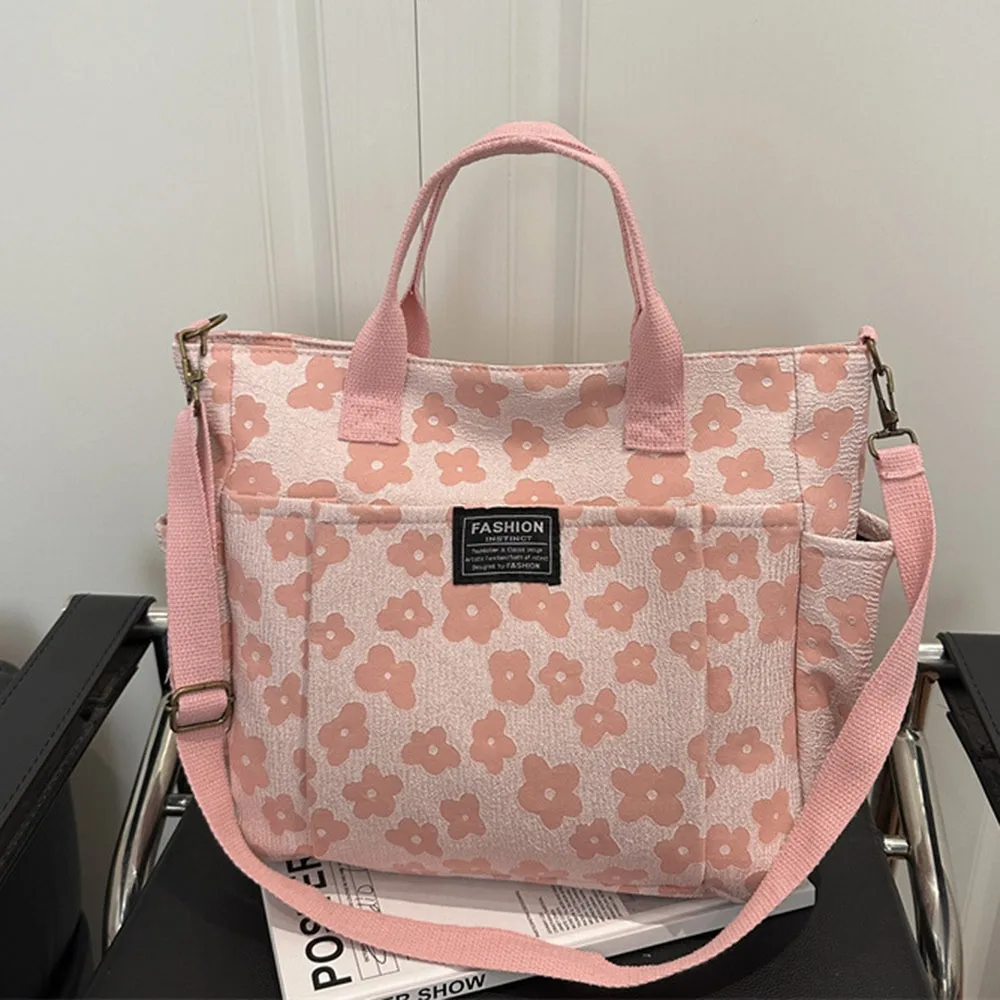 

Новая сумка через плечо с цветочным принтом, вместительная холщовая сумка через плечо со съемным ремнем, школьная сумка с несколькими карманами для студентов