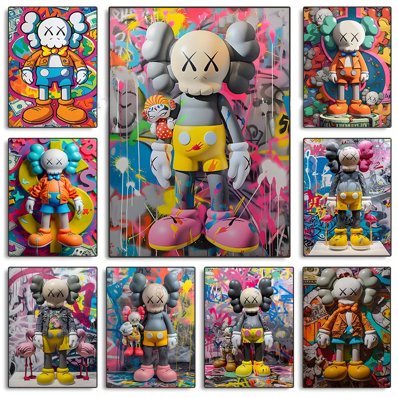Graffiti Abstract Colorful Toy Bear Posters and Prints Canvas Printing Modern Wall Art Picture for Living Room Home Decor Gifts