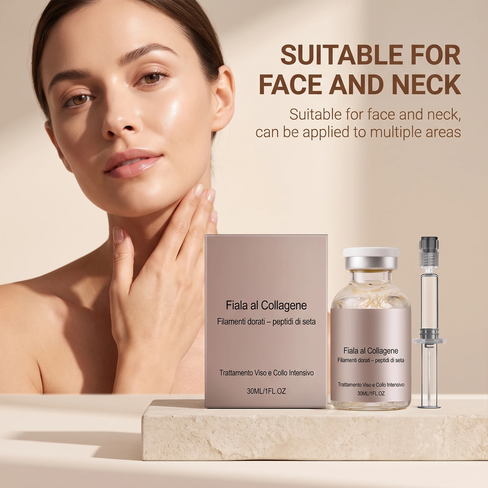 Collagen Silk Peptide Firming Ampoule Face Neck Serum Hydrating Essence For Dry Skin Smooth Fine Lines Restore Elasticity Dewy