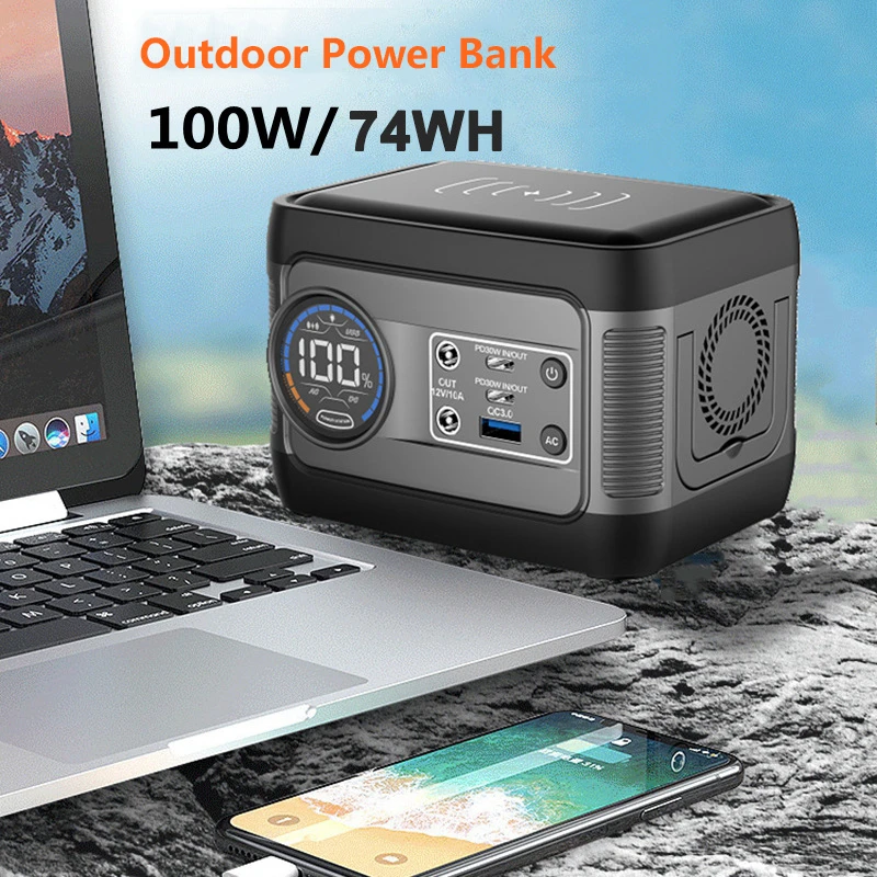 

20000mAh Power Bank Wireless Charger 74Wh 100W Portable Mobile Power Station Battery for Outdoor Energy Storage With AC DC Port