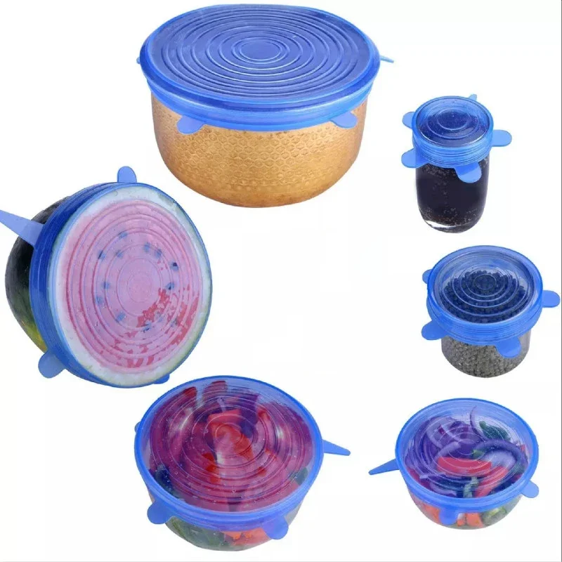 6pcs Food Silicone Cover Cap Universal Silicone Lids Cookware Bowl Reusable Stretch Lids Pot Lids Kitchen Accessories