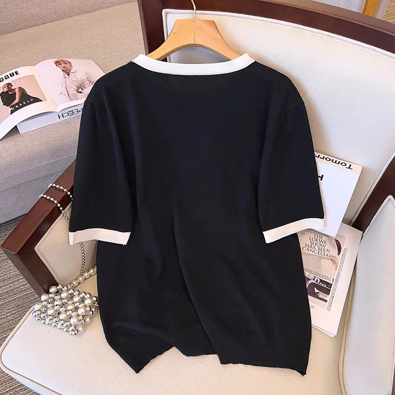 6XL7XL  Women Summer Clothing Big Size Women Clothing Icy Silk Knitted Women T Shirts Shows Thin 100/150/175kg Short Sleeve Tops