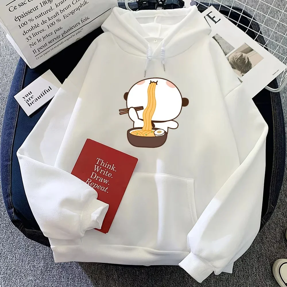 

2025 толстовки с принтом медведя панды из мультфильма Bubu Dudu Eating Ramen, графические толстовки с длинными рукавами, женские зимние флисовые пуловеры K