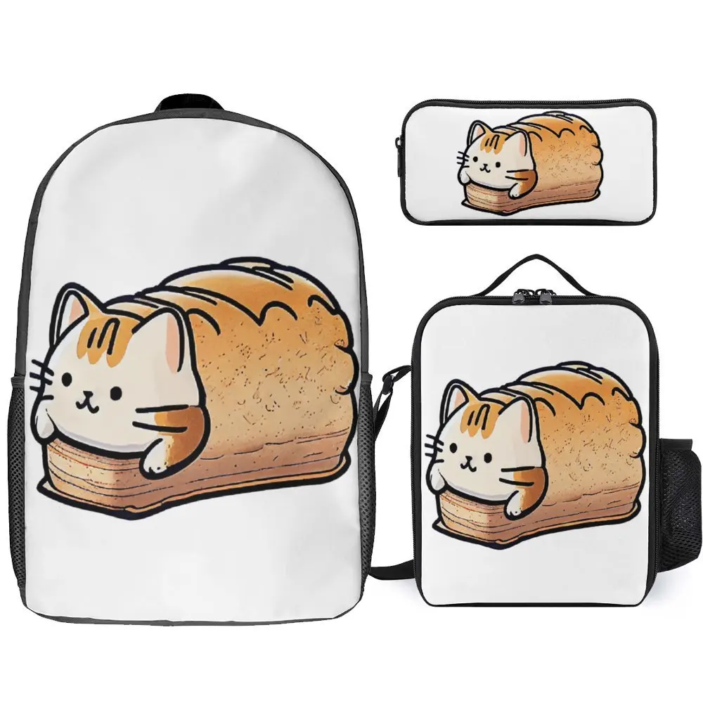 3 In 1 Set 17 Inch Rugzak Lunchtas Pennenzak Zware Mentale Muziek Katten Meme Schattig Kattenbrood 10 Veilige Creatieve Comfortabele Zomer C