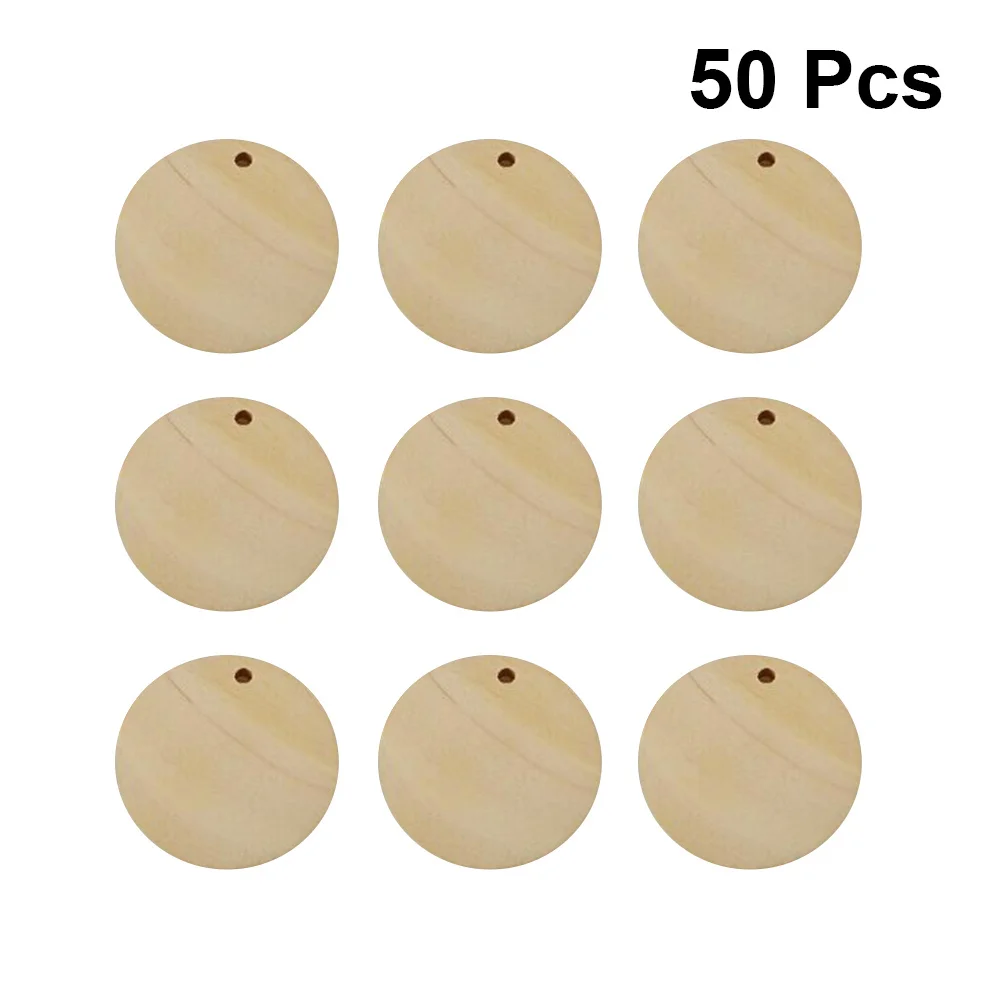 

50Pcs Natural Wood Round Pendant 40Mm Single Hole DIY Wooden Charm for Jewelry Making Keychain Scrapbooking Handmade Accessories