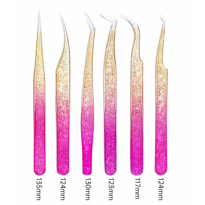 Eyelash Extension Tweezers Ice Flower Design And Shiny Tweezers Storage Case Organizer Box Set Lash Makeup Tool Supplies