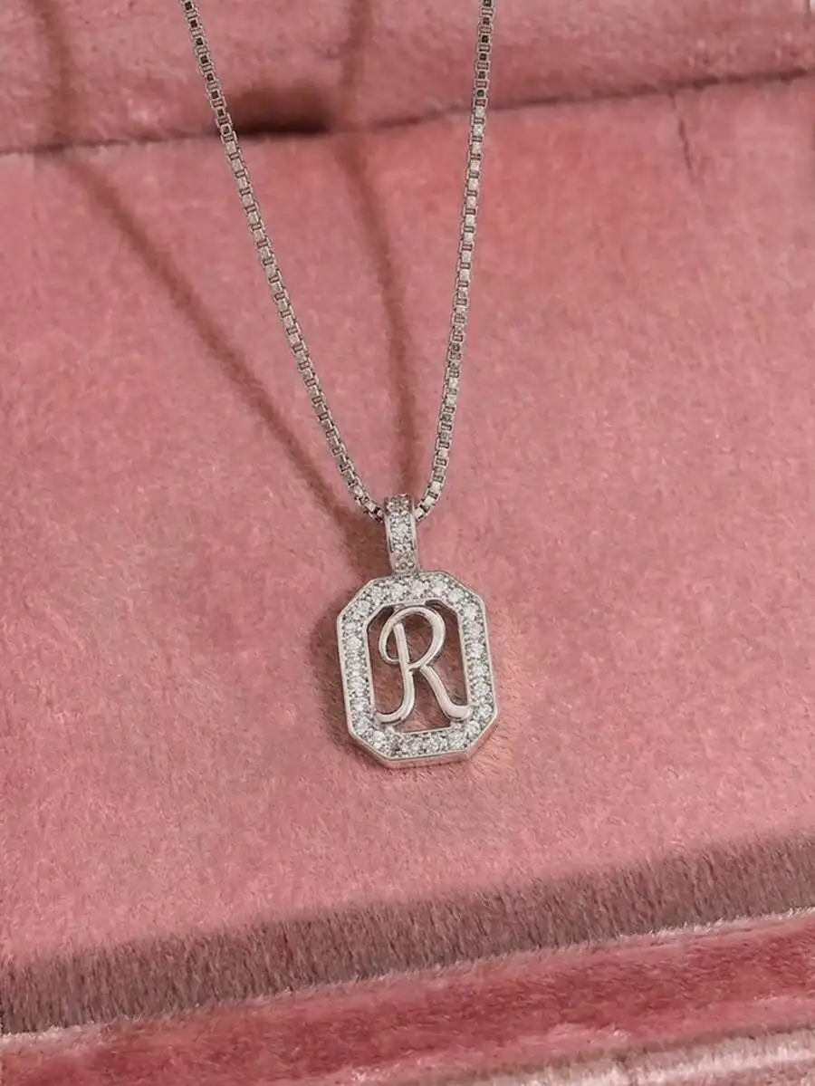 Elegant Handwritten Letter Pendant Necklace With Zirconia Stones Unisex Daily Wear