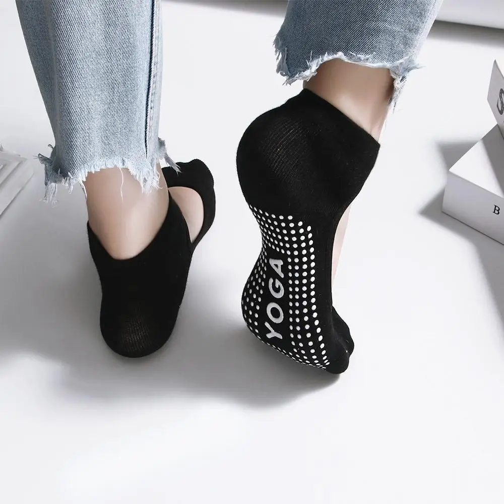

Женские носки для пилатеса с открытой спиной до щиколотки, износостойкие спортивные противоскользящие носки для йоги, хлопковые балетки Barre