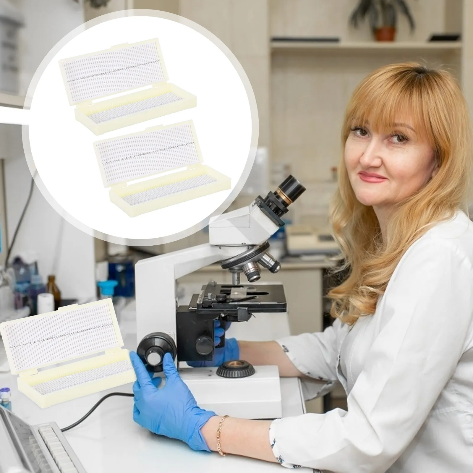 

2Pcs Microscope Slide Storage Box Heavy-Duty ABS Plastic Slide Holder with Serial Numbered Slots Orderly Workspace Organization