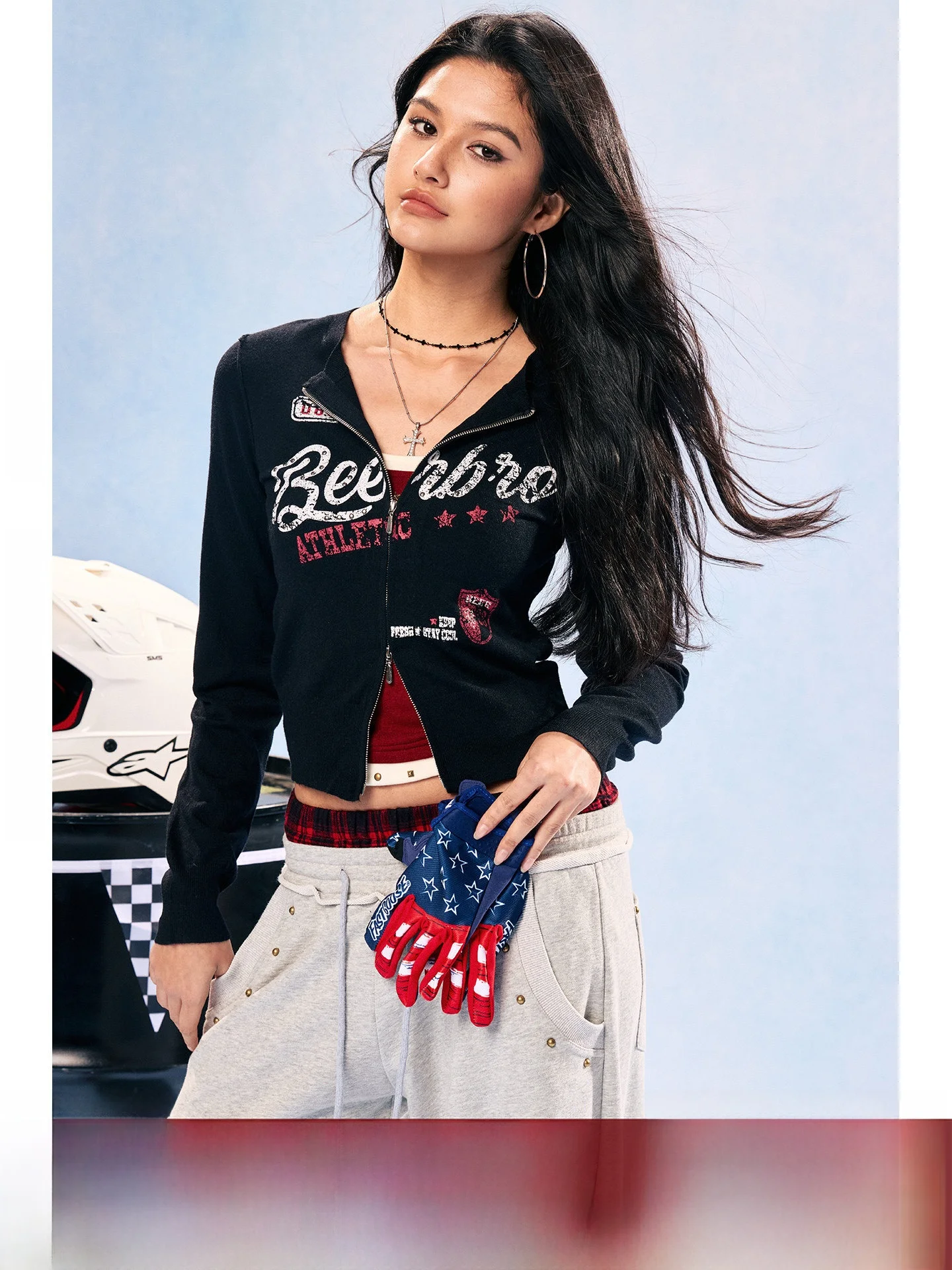 

Мягкий, приятный к телу кардиган-свитер BeerBro Speed Pulse American Spor Spicy Girl с принтом и термоаппликацией, женская модная верхняя одежда