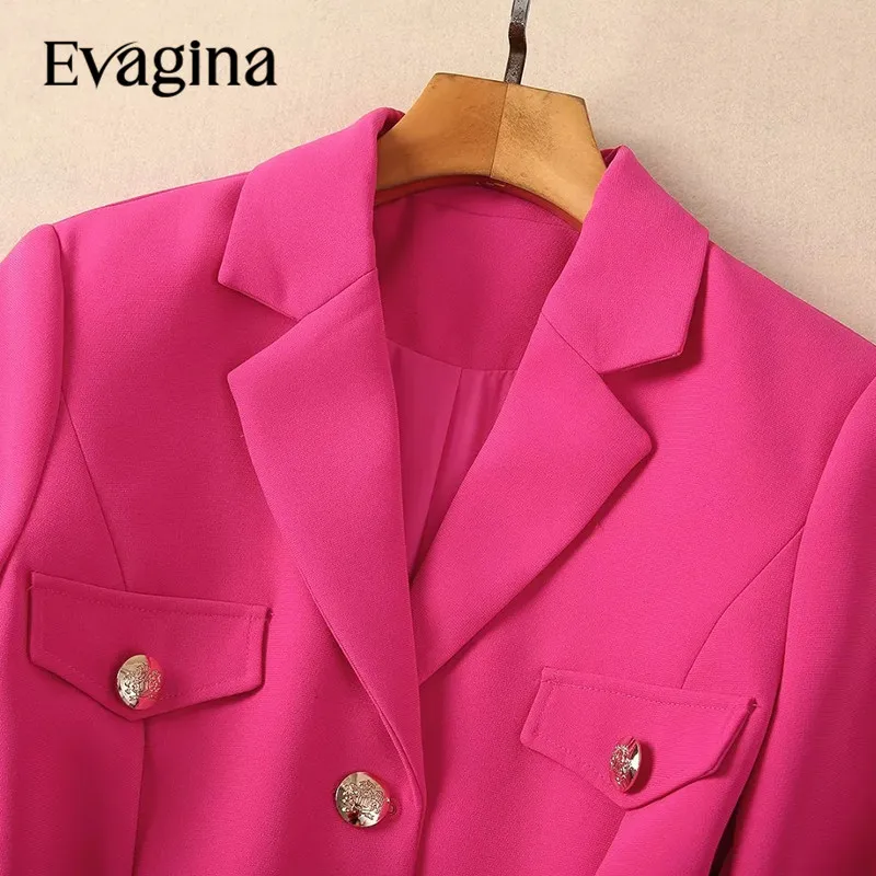 Evagina-Veste à Manches sulfet Col à Revers pour Femme, Tenue de Styliste, Style Frenulum Imbibé, Jupe Ronde aux Hanches, Ensemble de 2 Pièces, Nouvelle Mode