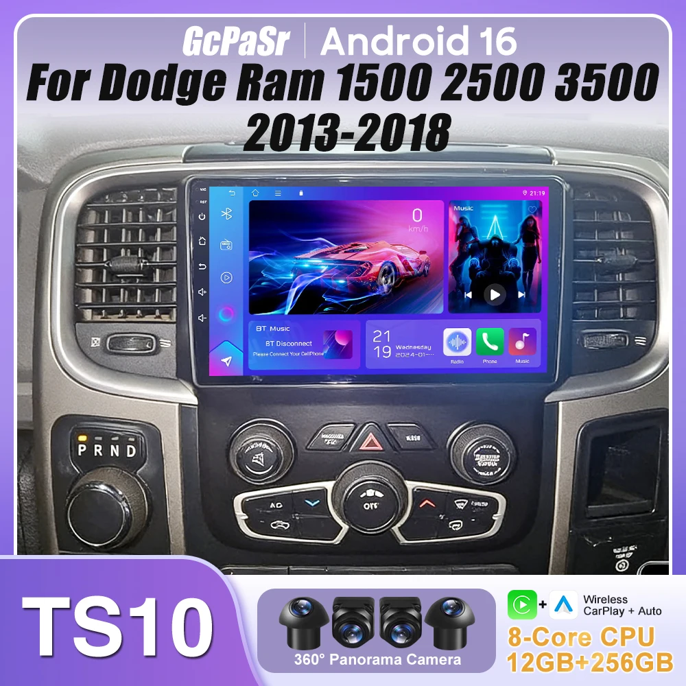 For Dodge Ram 1500 2500 3500 2013-2018 Car Radio Navigation GPS Carplay Stereo Android Auto Multimedia Player DVD Bluetooth 5G