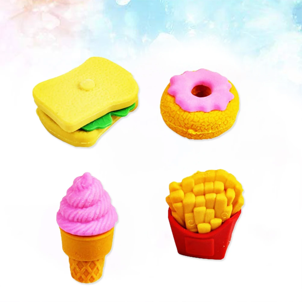 4 個の漫画の食べ物の形をしたかわいい子供たちの文房具学用品パーティーの記念品誕生日プレゼント子供のための教室の報酬