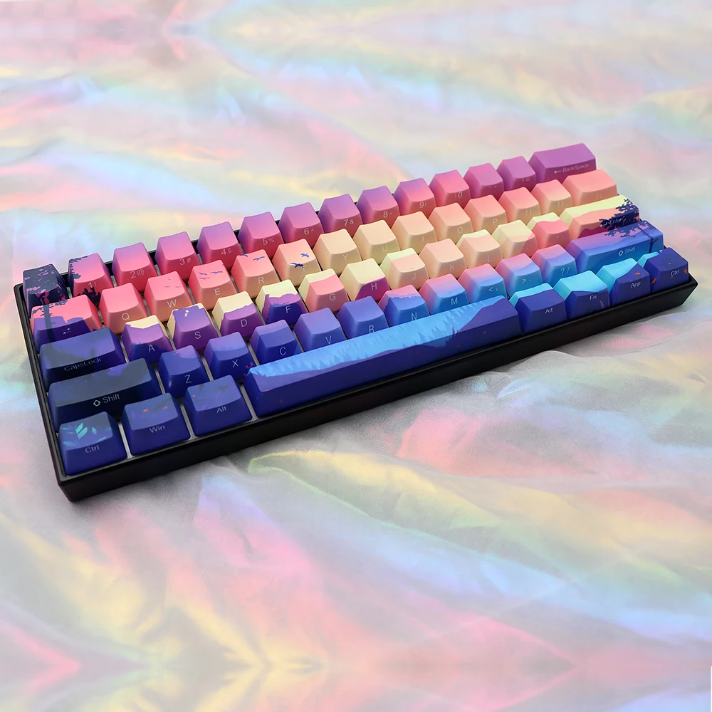 Purple Environmental Keycaps Keycaps OEM Height PBT Five-Sided Sublimation Adaptation 61/64/87/104 Mechanical Keyboard