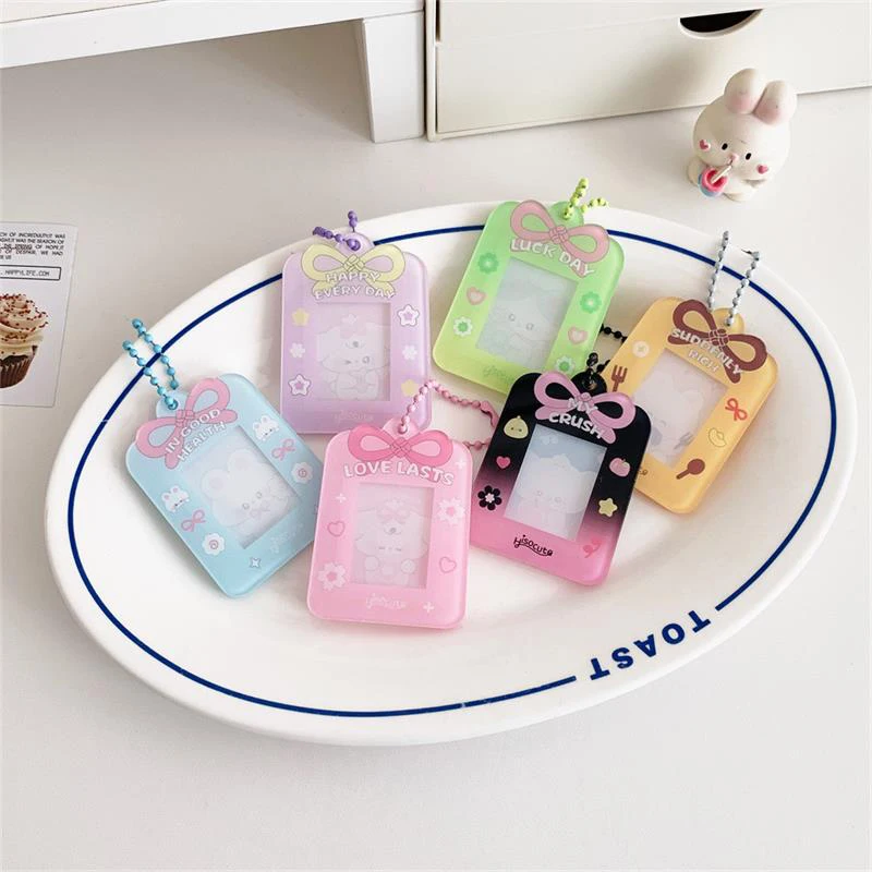 Cute Sweet Bow Acrylic Card Holder Bag Pendant Bus Card Protective Cover Idol Photo Display Sleeved Card Storage Gifts