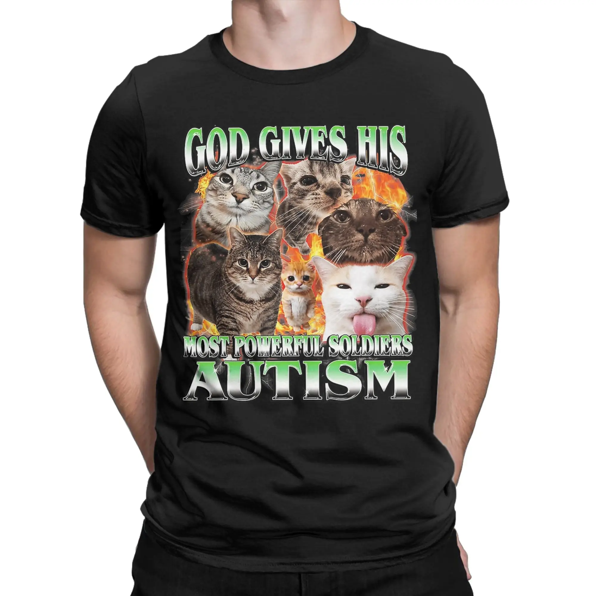 God Gives His Most Powerful Soldiers Autism Cat Meme Tee Shirt for Men Women Printed T Shirts  Cotton Clothes